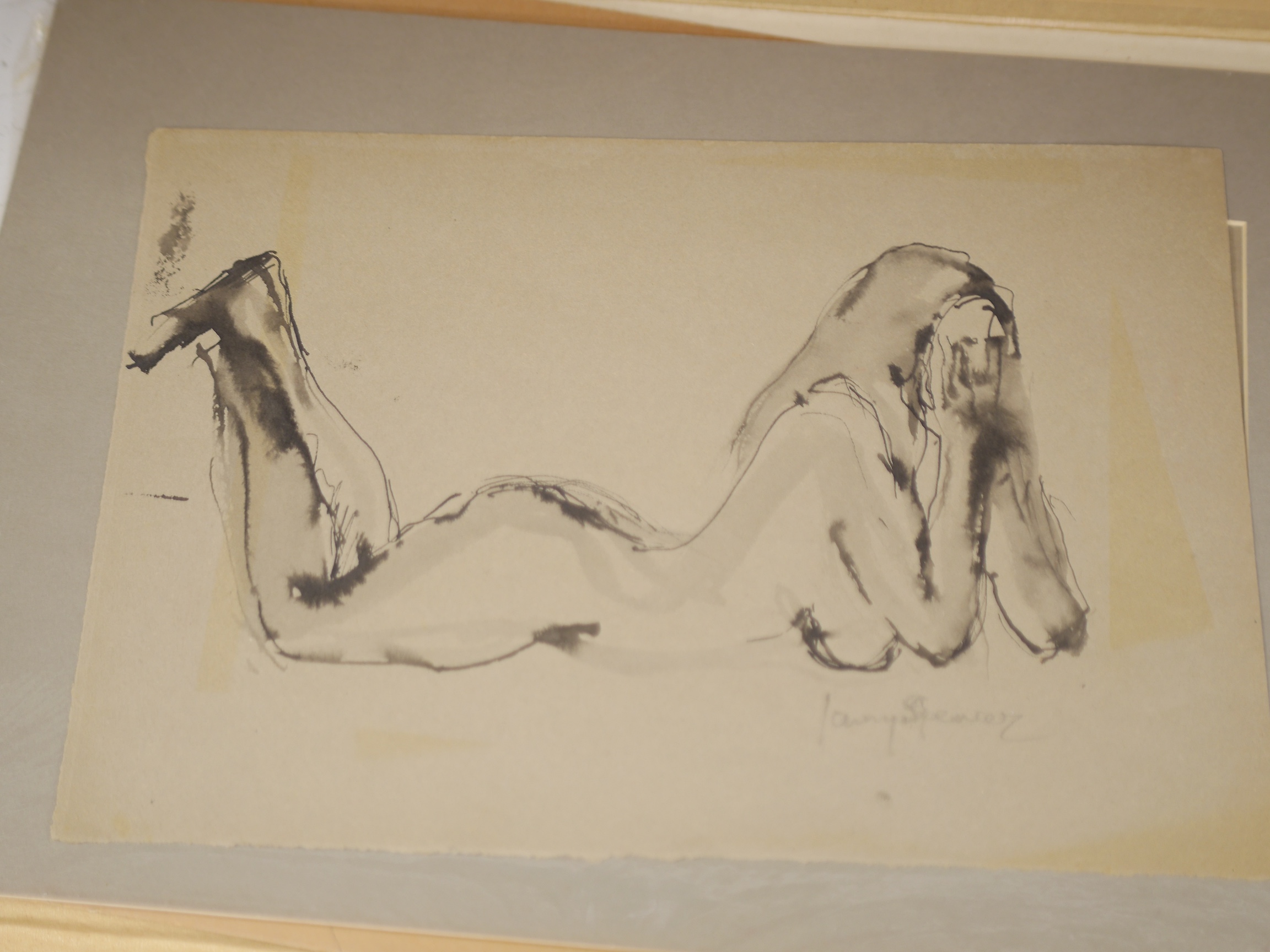 Jenny Spencer and Kathleen Browne, a portfolio of unframed works by the artists, mostly charcoals and mixed medias, figural studies and landscapes. Condition - poor to fair